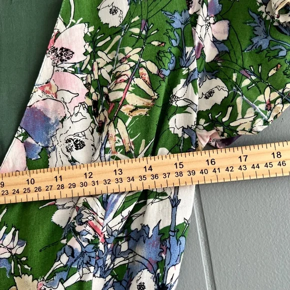 Floral Wrap Midi Dress‎ Green Short Sleeve V-Neck Boho Garden Party Casual Small - Picture 4 of 8